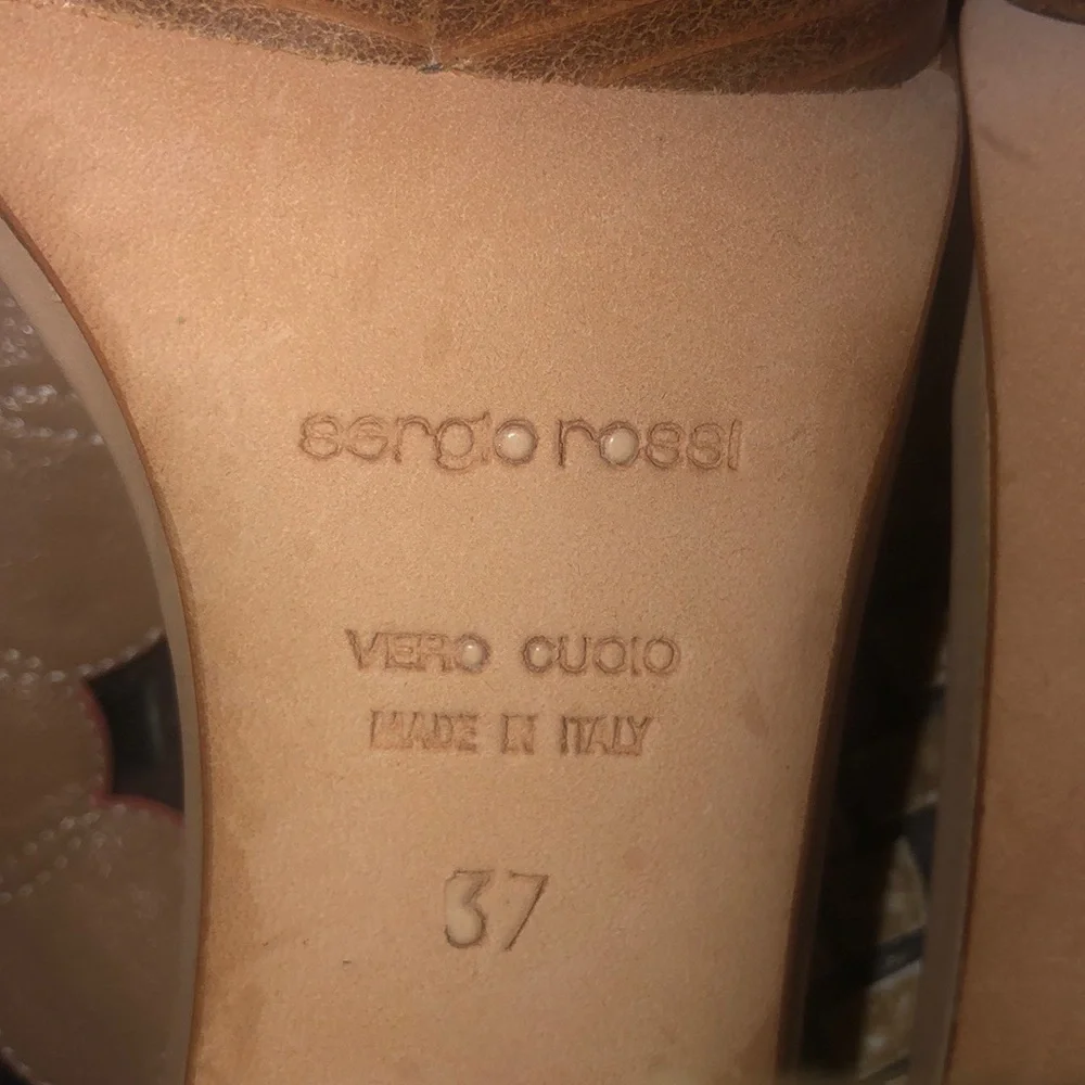 Sergio Rossi Coral Orange Frilled Leather Platform Open Toe Italian Sandals 37.5 - Picture 11 of 16
